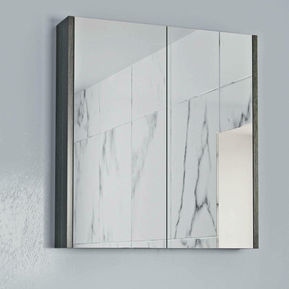 600mm Bathroom Mirror Cabinet 2 Door Storage Cupboard Wall Mounted Charcoal Grey