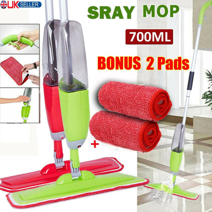 700ml Floor Mop With Spray Plus 2 Reusable Microfibre Pads Cleaner Water Kitchen