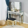Bedroom 1/2 Drawers Mirrored Glass Dressing Table Cushioned Stool Mirror Set UK