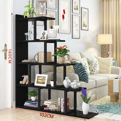 5-Tier Black Corner Bookshelf Bookcase Display Metal Frame Storage Ladder Shelf