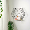 2x Hexagon Wall Shelf Unit Wooden & Black Metal Wall Mounted Decorative Shelving