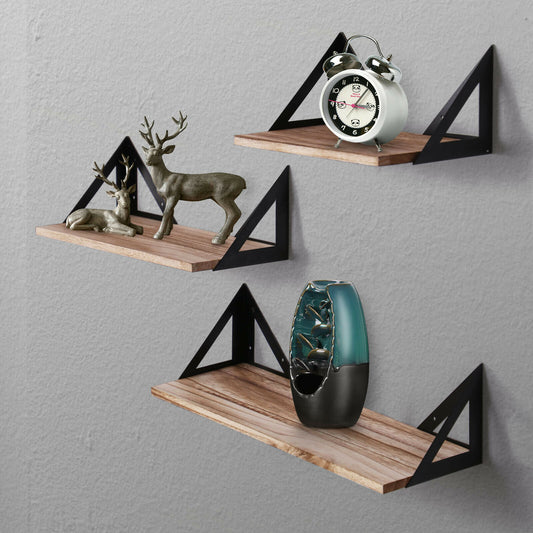 3pcs Wood Corner Wall Shelves Industrial Style Metal Shelving Shelf Storage