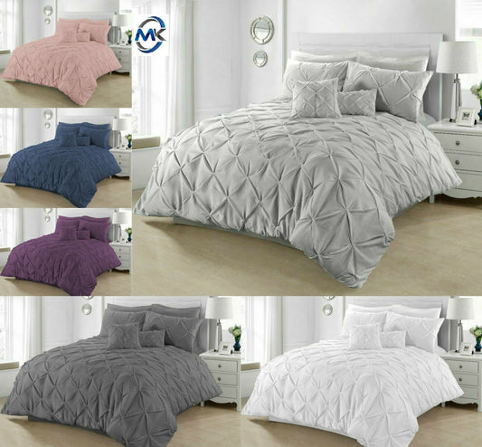 PINTUCK DUVET SET 100% COTTON QUILT COVER SINGLE DOUBLE SUPER KING SIZE BEDDING