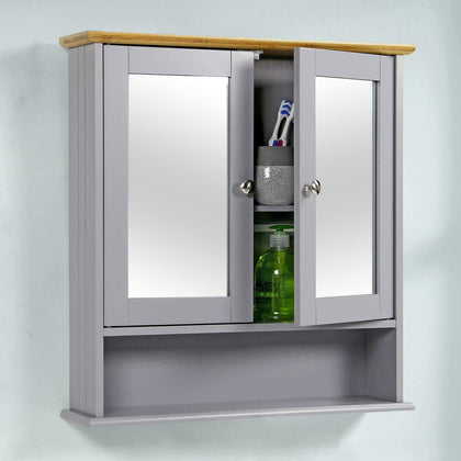 Bathroom Cabinet With Mirror Wall Mounted Grey Medicine Storage Cupboard Unit