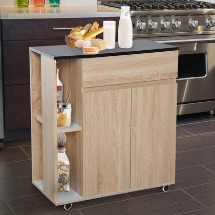 HOMCOM Kitchen Storage Trolley Cart Cupboard Rolling Island Shelves Locking