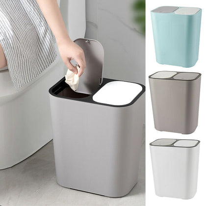 Double Trash Can Push-Button Recycling Rubbish Separate Waste Bin Home Office
