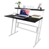 White Folding Computer Desk,Study Writing Table 2 Tier Shelf Storage Home Office