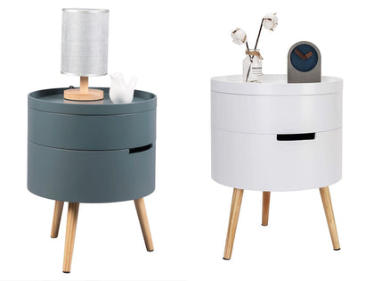 Bedside Table MDF Nightstand Table Cabinet with 2Storage Compartments grey/white