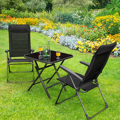 2PCS Patio Folding Reclining Chair Adjustable Garden Lounge Seat W/ Pillow & Arm