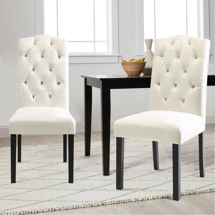 2 Luxe Crown High Back Button Kitchen Dining Room Chairs Padded Seat Wooden Legs