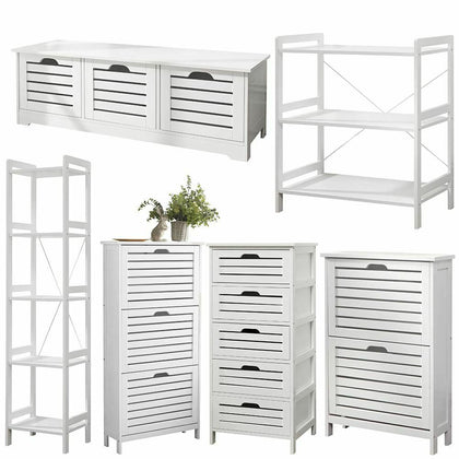 BERGEN RANGE SHOE CABINET DRAWER CUPBOARD BATHROOM SHELVING STORAGE UNIT WHITE