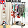 Metal Clothes Double Rail Rolling Heavy Duty Garment Hanging Rack Shelf Display