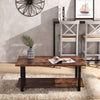 Rustic Wood Coffee Table 2 Tier Retro Living Room Table Steel Leg Home Furniture