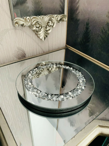 DIAMANTE MIRROR CANDLE PLATE TEALIGHT HOLDER JEWELLED MIRROR CANDLE TRAY PLATE