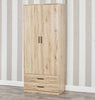 Tall Wooden 2 Door Wardrobe With 2 Drawers Bedroom Storage Hanging Bar Clothes