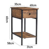 Industrial Wooden Side Table Narrow End Table Nightstand with Drawer Open Shelf