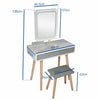 Dressing Table Vanity Set Make up Desk Rectangular LED Light Mirror w/Stool Wood