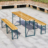 Beer Table & Bench Set Outdoor Wooden Folding Trestle Garden Furniture Iron Legs