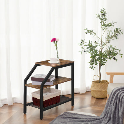HOOBRO Side Table Narrow Bedside Table with 3-Tier Shelves Industrial End Table