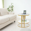 2Tier Large Coffee Table Mable Effect Smooth Edge Gold Wire Decorative End Table