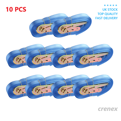 10 x Ratchet Straps Tie 6m x 25mm Down Cargo Rack Load 800kg Lashing Handy Strap