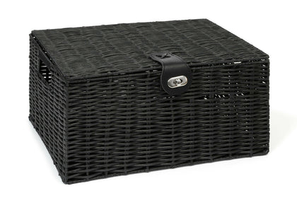 Hamper Storage Basket Black Large Resin Woven Box With Lid & Lock