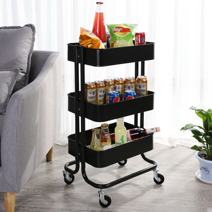 3 Tier Metal Kitchen Trolley Cart Slim Rolling Storage Rack Serving Shelf Tray