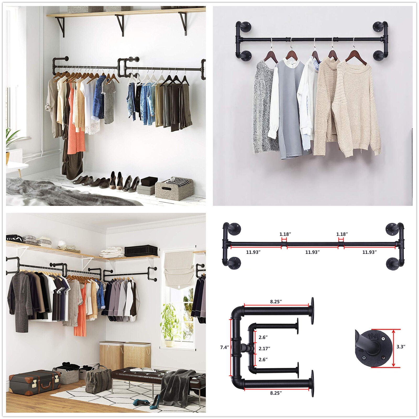 UK Clothes Rail & Shelf, Industrial Pipe,Vintage Chic Retro Hanging Garment Rack