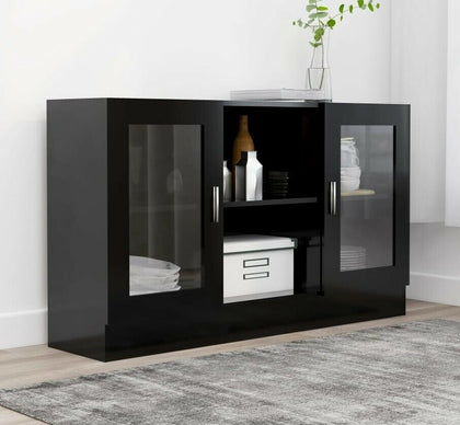Slim Sideboard Black Modern Cupboard Cabinet Unit Storage Narrow Living Room