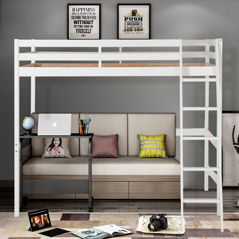 3FT High Sleeper Loft Cabin Bed For Child Kid Wooden Bunk Bed Frame Ladder White