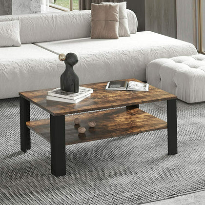 Large Modern Coffee Table with Storage Shelf Vintage 2-Tier Center Table Accent