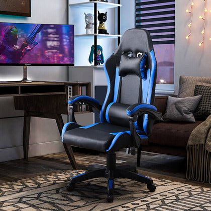 Blue Executive Racing Swivel Gaming Office Chair Faux Leather Gamer Desk Chair