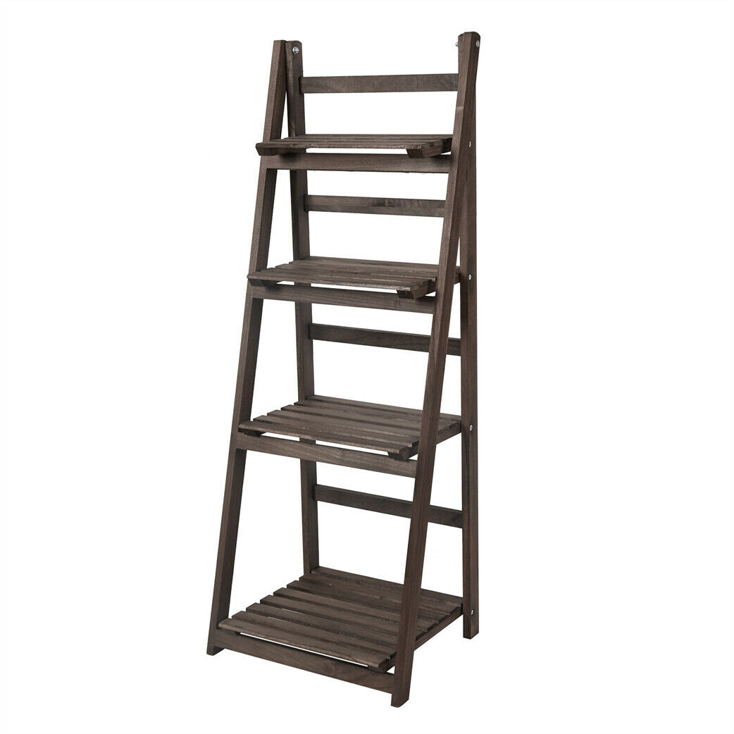 Foldable 4 Tier Wooden Ladder Storage Rack Display Stand Shelving Unit ...