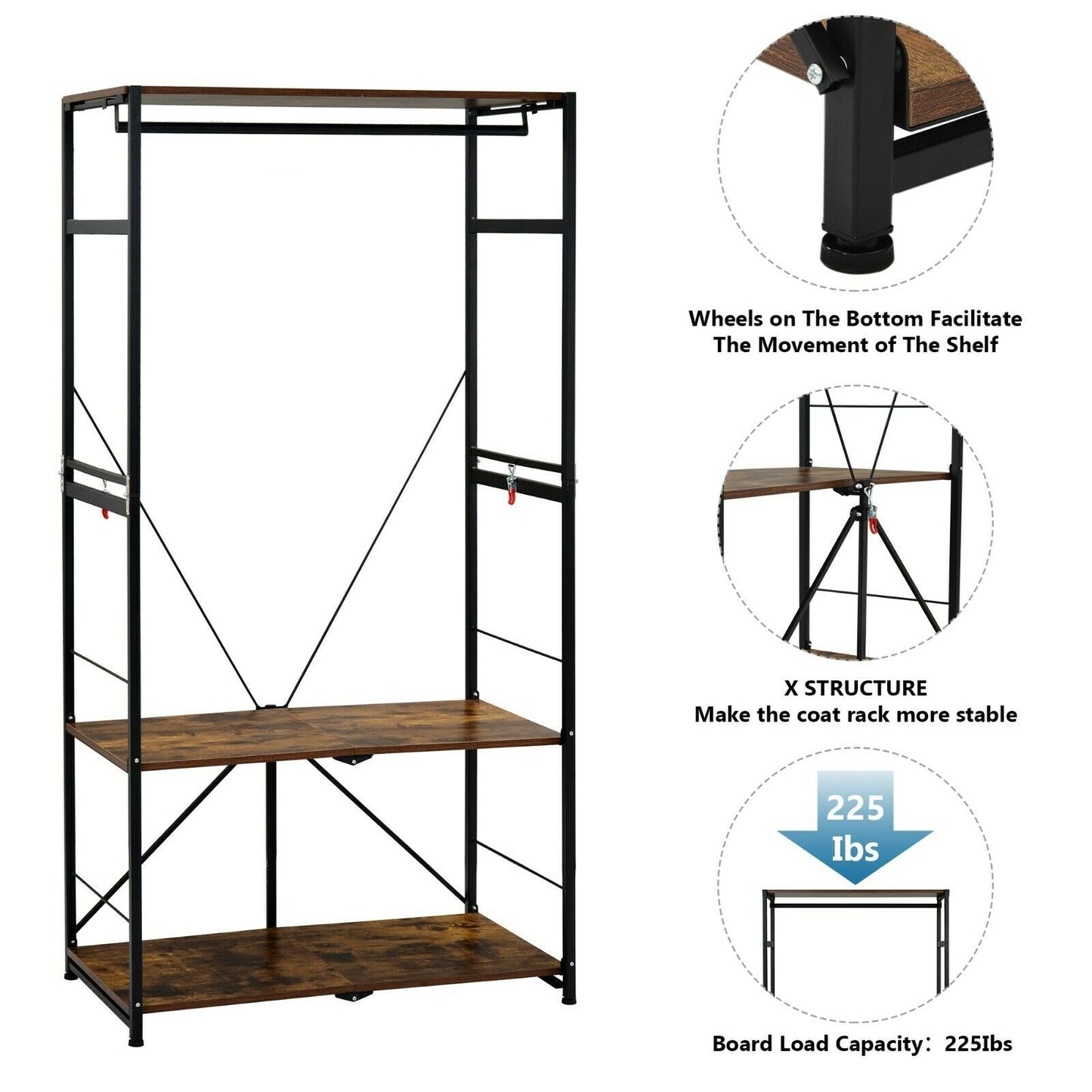 182 Large Cloth Rails Hat Coat Rack Stand Clothes Shoe Rack Hanger Hooks Shelf