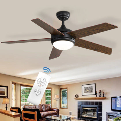 52inch Reversible Ceiling Fan With Light Remote Control 5 Blades 3 Speed Timer