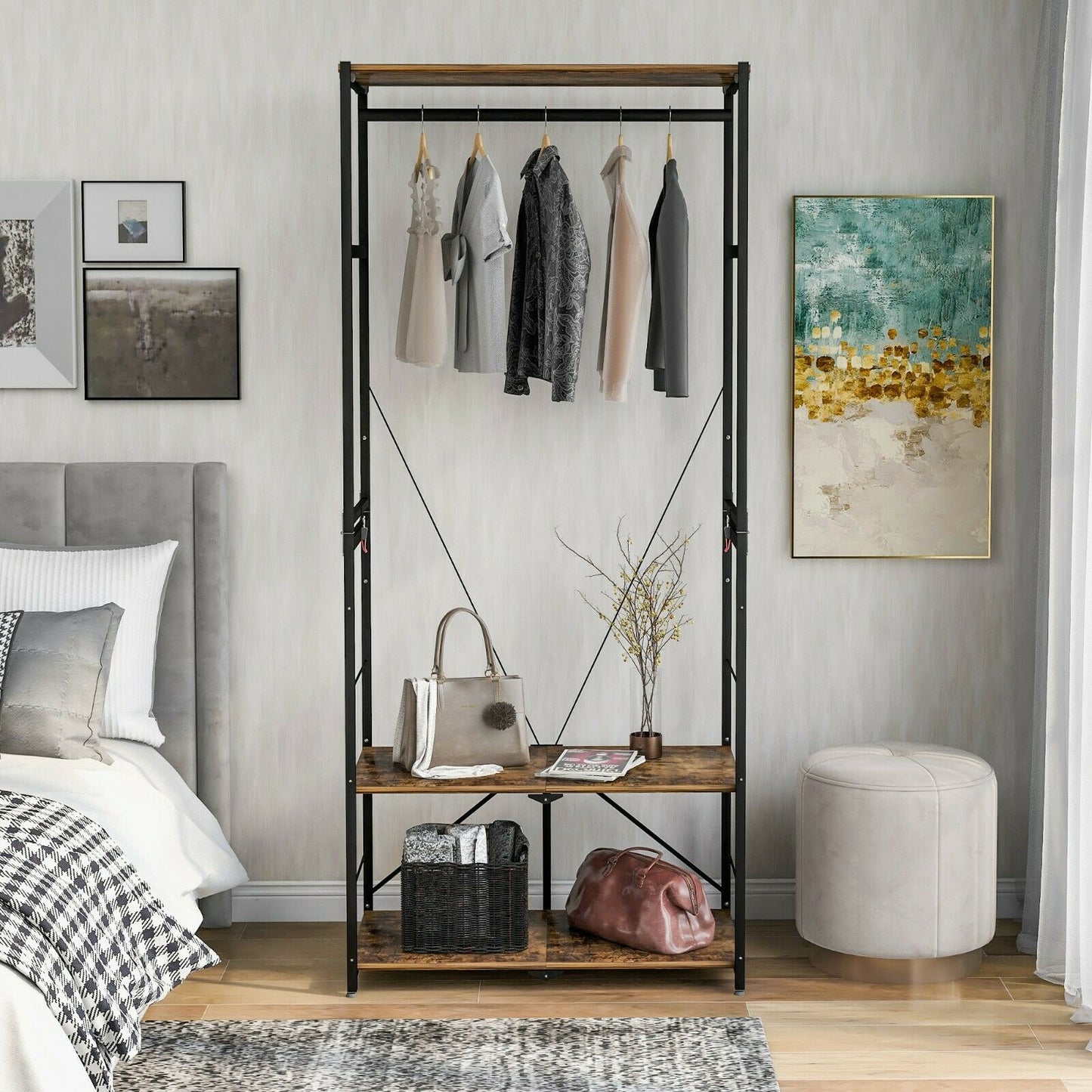 182 Large Cloth Rails Hat Coat Rack Stand Clothes Shoe Rack Hanger Hooks Shelf