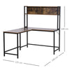 Industrial L-Shaped Work Desk & Storage Shelf Steel Frame Adjustable Feet Brown