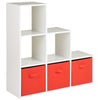 White 6 Cube Shelving Unit Furniture Shelves 3 Red Fabric Storage Boxes