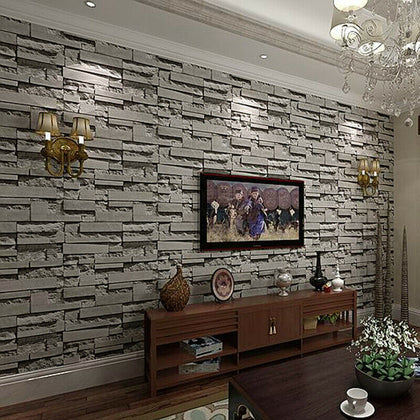 3D Slate Stone Wallpaper Roll Brick Effect Feature Retro Wall Textured 10M Rolls