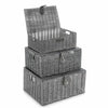 Storage Basket Hamper Resin Woven Grey Set of 3 Box With Lid & Lock Decoration