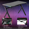 Computer Gaming Desk Metal Frame w/ LED Light, Cup Holder Headphone Hook Black