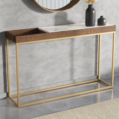 Narrow Solid Wood Console Table with Storage -