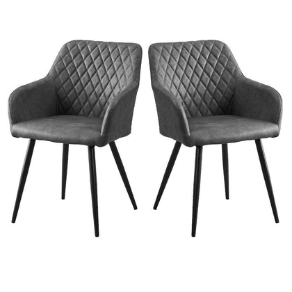 2 pcs Grey Dining Chairs Armchair PU / Metal Kitchen Dining Room Diamond Back UK
