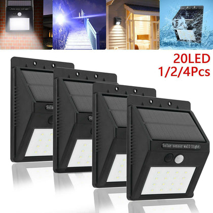 1/2/4pc LED Solar Powered Motion Sensor Light Outdoor Garden Security Wall Light