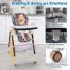Folding Baby High Chair Adjustable Convertible High Chair W/ Reclining Backrest