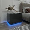 High Gloss Bedside Table Nightstand Cabinet w/2 Drawers LED Light Modern Black