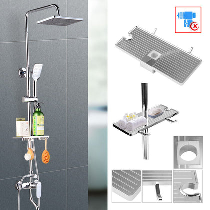 Bathroom Shelf Rack Storage Adjustable Holder Shower Rod Mounted Shampoo Basket