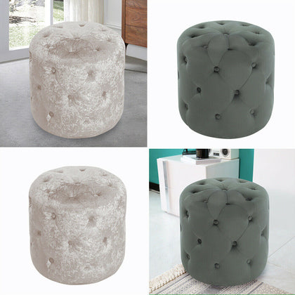 Chesterfield Velvet Footstool Button Upholstered Round Padded Dressing Chairs UK