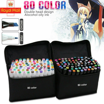 Markers 80 Colors Graphic Drawing Painting Alcohol Art Dual Tip Sketch Pens Set
