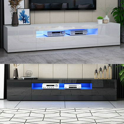 Modern 200 cm TV Unit Stand Cabinet with LED Lights High Gloss Doors White&Black